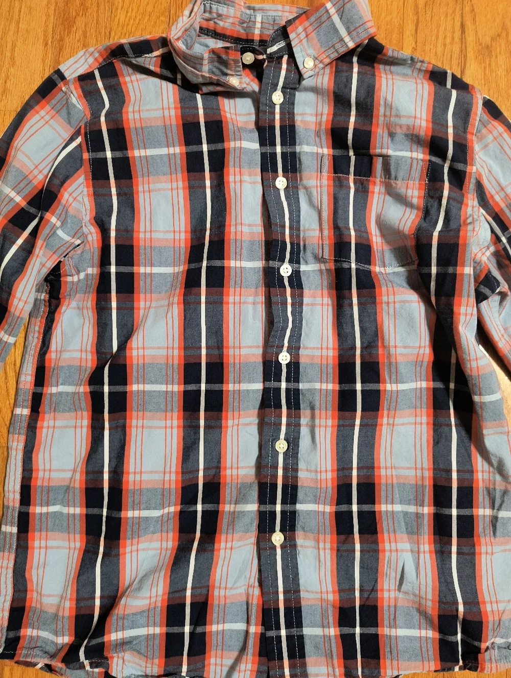 🔥 Bundle 2 For $7🔥 Wonder Nation Plaid Shirt, Boys XXL Youth 18,Orange/Blue